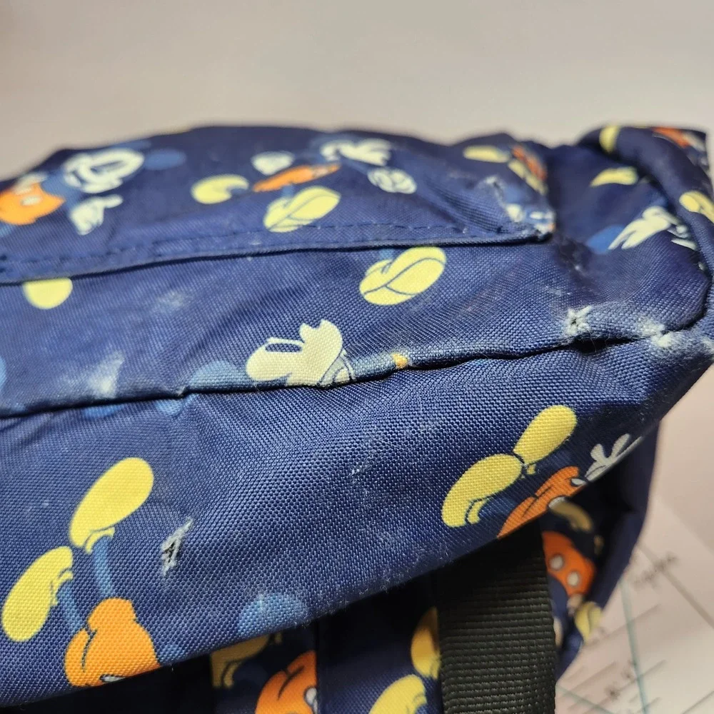 Disney Mickey Mouse Navy Blue All Over Print Polyester Backpack Front Zip Pocket